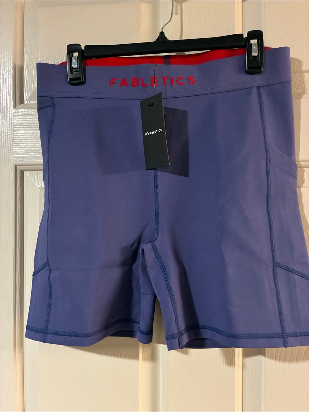 Fabletics Women’s FLW Purple with Red Waistband Accent Shorts